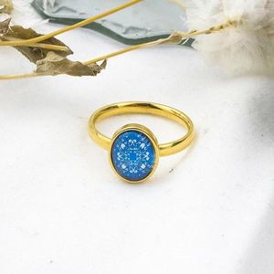 Wedding Rings Korean Style Flower Pattern Solitaire With Glass Personality Gold Color Stainless Steel Female Jewelry Friend Gift