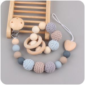 Baby Boys' Accessories Silicone Pacifier Holder Clip - Wooden Nipple Holder Chain, Toddler Toy Shower Gift