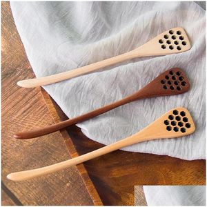 Colheres de madeira Japão, estilo de madeira, agitação de barra de barra com alça longa para misturar café com mel.