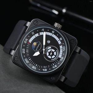 Relógios de pulso Top Marca Original Mens Relógio Preto Sino de Borracha Mecânica Automática Edição Limitada Aviação Dia Reserva de Energia Moonphase