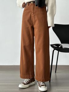 Dżinsy damskie 2023 Zima z pluszem zagęszczone ciepłe, rozluźnione proste spodnie wysokiej talii H9911