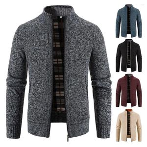 Suéter masculino cardigan cor sólida lã zíper jaqueta de malha suéter inverno saia quente
