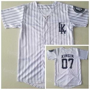 Moive 07 Kingin LK Baseball Jerseys Cooperstown College Pullover Team Color White Pinstripe Vintage Cool Base Pure Cotton University Retro Stitched Hiphop Sale