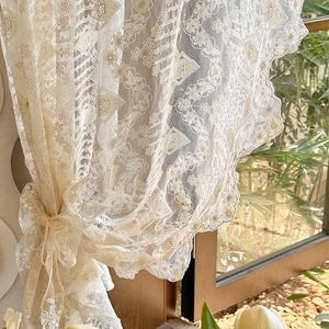 Curtain 1PC French Lace Embroidery Beige Sheer For Small Window Door Luxury Voile Drape Wedding Courtyard #E