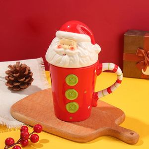 Canecas Caneca de café de Papai Noel com tampa Caneca de cerâmica bonito Copo de água de Natal Fine Home Office Breakfas Caneca de leite Presente 231120