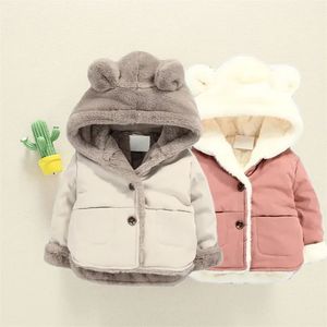 Jackets Boys Down Padded Outerwear Winter Children Cotton Jacket Baby Warm Plus Velvet Coat Kids Fleece Solid Hooded Fashion Parkas 231120