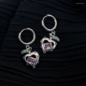 Orecchini a cerchio U-Magica moda coreana rosa amore cuore orecchini di cristallo per le donne gioielli alla moda in metallo color argento mela