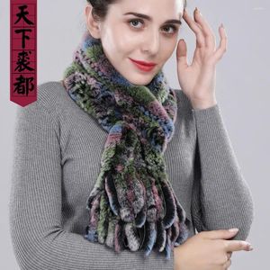 Scarves Winter Female Real Rex Fur Tassel Women Warm Natural Muffler Lady Knit Genuine Scarf Wholesale Retail