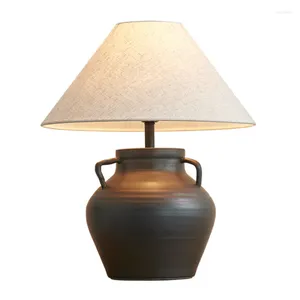 Bordslampor Vinatge Country Black Ceramic Pottery LED Lamp Foyer Whorkshop Retro Porcelain Desk Decor Light D104