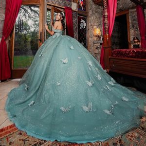 Sexig älskling glänsande prinsessa quinceanera klänning 2024 off axelapplikationer bågpärlor fest söt 16 klänning vestidos de 15 anos