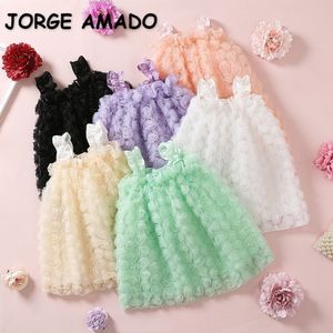 Vestidos de garotas de estilo coreano verão para menina girl square colarinho sem mangas flores 3d flores em camisole uma linha princesa e2009 230420