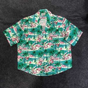 Tasarımcı Giyim Erkek Gömlekleri Rhude x Patron Ins Online Red Holiday New York Limited Edition Flamingo Kısa Kollu Erkek Kadın Gevşek Gömlek