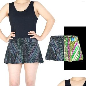 Skirts Women Glow Rainbow Hip Hop Print Zipper Up Miniskirt Evening Dance Party Skirt Drop Delivery Apparel Womens Clothing Dhnhp