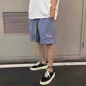 Designer Clothing short casual High Street Rhude Terry Embroidery Casual Sports Over Knee Shorts Capris Fashion Versatile Men's Pants Joggers Sportswear