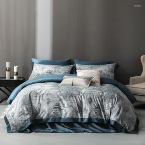 Set di biancheria da letto Jacquard tinto in filo Scenario naturale Foresta tropicale Set Eucalipto Lyocell Morbida setosità Copripiumino Lenzuolo Federa