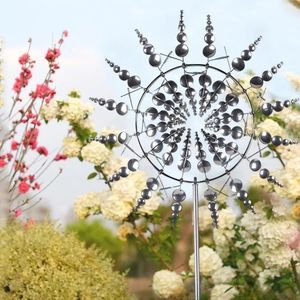 Decorações de jardim Moinho de vento de metal 3D movido a vento cinético Escultura única e mágica Gramado Metal Vento Solar Spinners Quintal e decoração de jardim 231120