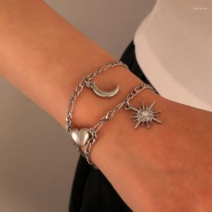 Link Bracelets 2Pcs/Pair Cuba Chain Heart Magnet Attract For Couples Fashion Men's And Women's Charm Creative Sun Moon