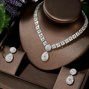 Серьги ожерелья набор Hibride Exclusive Dubai White Gold Diewellery Luxury Cubic Circonia Serving Warty Ювелирные изделия для женщин N-1447