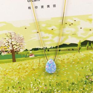 Chains 1pc 8 11mm Op26 Fire Opal Pendant Necklaces For Women 925 Sterling Silver Pear Cabochon Choker Jewelry Gift