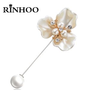 Broches de pinos imitação de pérolas de pérolas Bruche de flor de camellia para mulheres brancas de petal floral bouquet longo camisa de agulha colarinho de lapela pino de lapela z0421