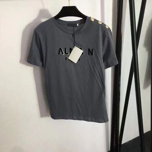24 designers camisetas femininas tees vestuário novo botão de ombro quente letra de ouro quente impressão de manga curta camiseta branca ladras top