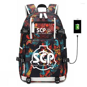 Zaino SCP Gioco Porta USB Borsa Libro scolastico Studenti Spalla all'aperto Zaino per computer casual Cosplay