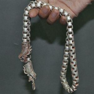 Anhänger Halsketten Altes Chinesisches Tibetisches Silber Kupfer Günstiges Doppeldrachen Loong Head Beast Nelace Amulett Statue Maskottchen Geschenk