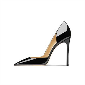 Nxy Sandals Concise Women Thin Heels Shoes Patent Leather Pointed Toe Pumps Shallow Stiletto Big Size Office Lady Summer 230406