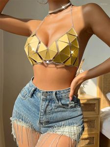 Kvinnors tankar Kvinnor Sexig Sparkle Bikini Tank Topps Glitter Sequins Halter Camisole Akryl Bra Rave Cami Sleeveless Shirt Vest