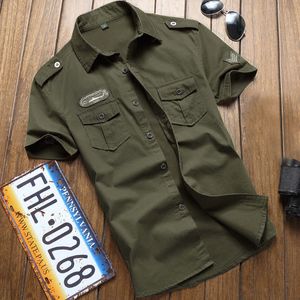 Men's Casual Shirts Military Shirt Men Tactics Short sleeve Summer Tops Solid color High quality 100% Cotton Pocket 5XL Plus size Man Clothes 230421