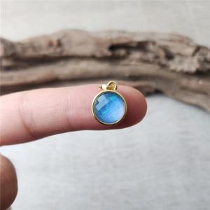 Hänghalsband fuwo 1 st runda blå opal gyllene pläterade beklädnad syntetiska glas tillbehör för smycken som gör PD278