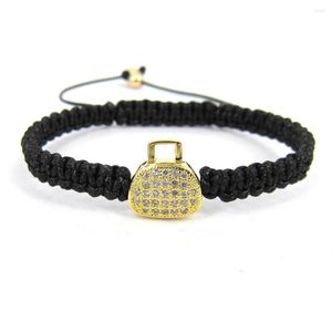 Charm Bracelets Festival Gift Gold Color Mosaic Zircon Handbags Beads Charms Braided Macrame For Women Jewelry Gifts