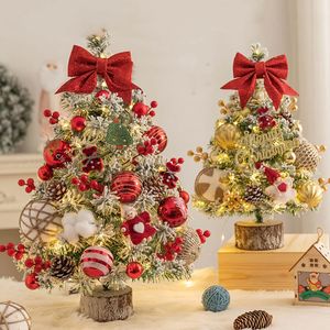 Decorações de Natal 45cm Desktop Árvore de Natal Papai Noel DIY Decoração de Natal LED Luz Enfeites de Natal Navidad Anos 231120