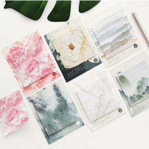 Kawaii Flamingo Sticky Notes Landscape målning Memo Pad Marble Paper Sticker Notepad Office School Supplies Korean Stationery