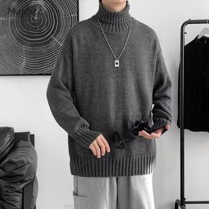 Herrtröjor Turtleneck män ren färg casual enkel japansk stil hajuku blockering plus storlek snygga tonåringar ömma graciösa chic