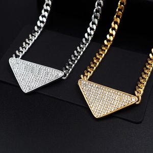 Pendant Necklaces Letter Metal Triangle Full Diamond Thick Necklace Couple Classic Triangle Necklace