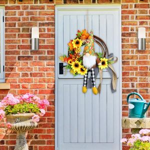 Decorative Flowers & Wreaths Christmas For Front Door Boxwood Wreath Small Bag Simulation Sunflower Faceless Doll Garland Autumn Harvests Fe