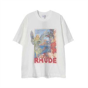 Tasarımcı Moda Giyim Tees Tişörtleri Casual Rhude New Niche Letter Baskılı Tişört Erkek Kadın Yaz Kısa Kollu Yarım Kollu Trend Üstleri Streetwear Hip hop