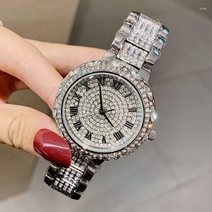 リストウォッチシルバーダイヤモンドの女性時計レディクォーツステンレス鋼時計女性時計女の子レロギオフェミニノ