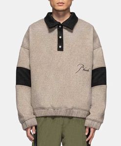 Дизайнерская одежда Толстовки Толстовки Rhude Wool Embroidery American High Street Fashion Brand Spliced Polo Collar Осень Зима Теплый пуловер Пальто оптом