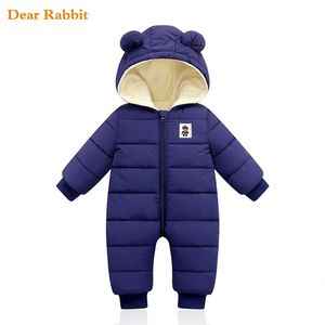 Jacken Overalls Babykleidung Winter Plus Samt geboren Säugling Jungen Mädchen Warm Dick Overall Kapuzen Outfits Schneeanzug Mantel Kinder Strampler 231120