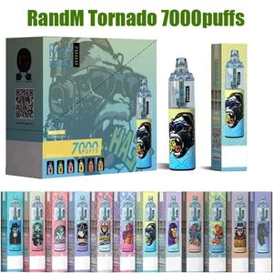 Randm Tornado Vapes 7000 Puff 0% jednorazowe elektroniczne papierosy elektroniczne 2% 3% 5% 14 ml kapsułki z cewką z cewki z cewką z cewką STEROWANIA 50 kolorów.