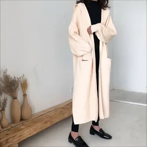 Women's Knits European Style Casual Long Knit Cardigan Loose Hooded Female Sweater Autumn Winter Gentle Kawaii