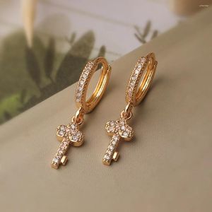 Hoop Earrings Mafisar Trendy Gold/Silver Color Mini Key Love Lock Drop Women Fashion Delicate Zircon Daily Party Jewelry