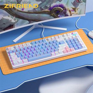 Klawiatury Zifriend Za98 98 Klawisze Niebieski biały machaniczny klawiatura 90% 100% Pełny rozmiar Hot Swappable RGB podświetlany USB Nkro ABS Keycaps Q231121