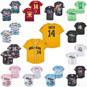 Moive 14 Will Smith Baseball Jersey of the Fresh Prince Jazzy Jeff Bel-Air Academy Graffiti Anniversary (TV Sitcom) Red Blue Green rosa giallo cucito su pullover