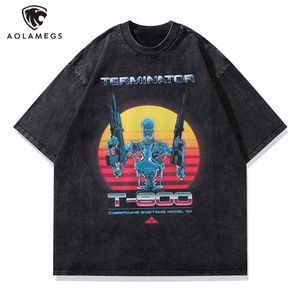 Męskie koszulki Męskie Hip Hop Umyjane tshirt retro pistolet graficzny graficzny druk Tshirt Summer Casual Oversiase Tops TEES HARAJUKU Streetwear Odzież J230420