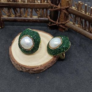 Кольца кластера с зеленым бриллиантом, жемчужное кольцо в стиле барокко для женщин, персонализированные простые и роскошные женские изысканные ювелирные изделия для банкетов и вечеринок