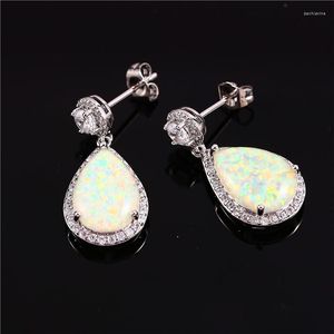 Brincos de bronzeamento branco Blue Opal Stone clássica de colorido prata Moda grande groga de água para jóias femininas