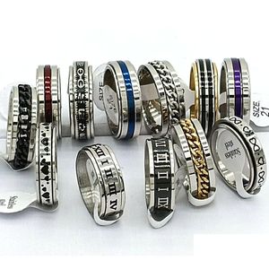 Band Rings 30Pcs/Lot Design Mix Spinner Ring Rotate Stainless Steel Men Fashion Spin Male Female Punk Jewelry Party Gift Wholesale L Dhk2Q